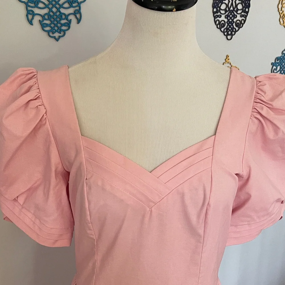 Vintage Laura Ashley Pink Puff Sleeve Prairie Dress size 12 - Picture 2 of 10
